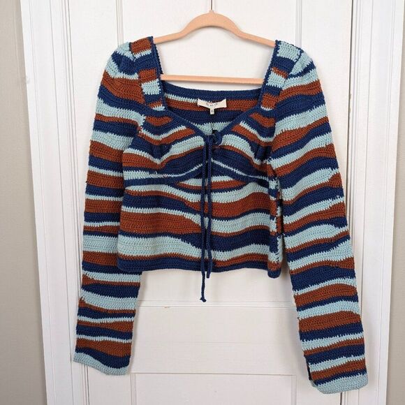 Sea New York | Wavey Striped Crochet Cropped Sweater Size Extra Large - Picture 2 of 7